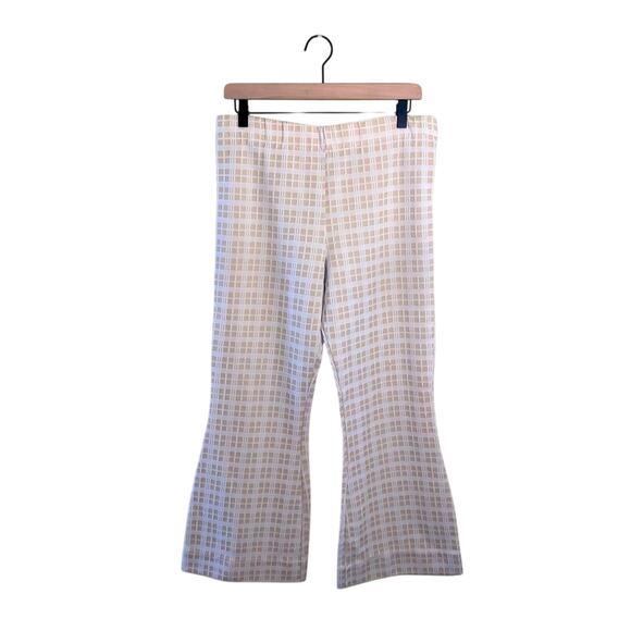 Pants - VINTAGE 1970s wide leg plaid textured disco checked trousers L